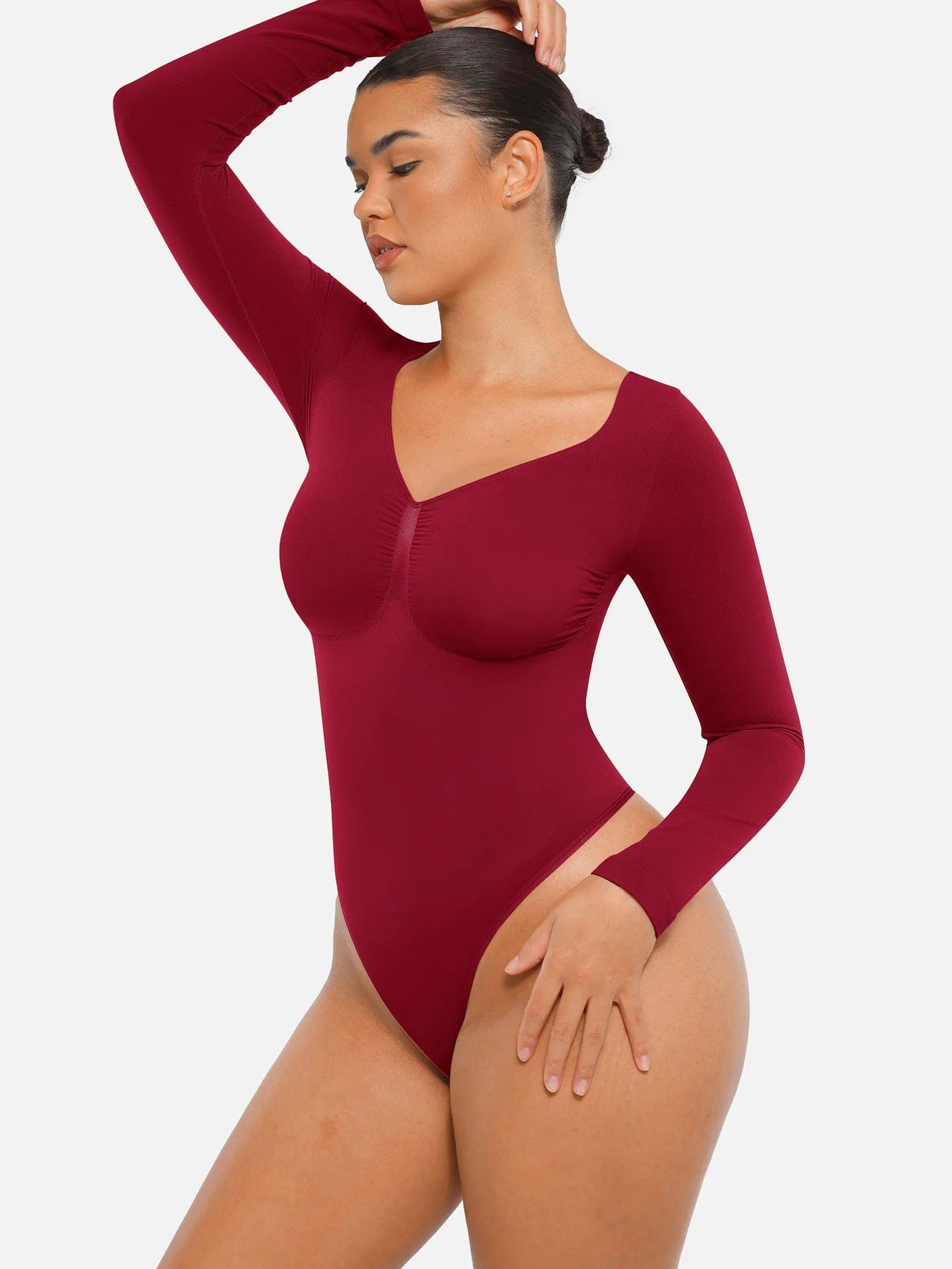 Aurasize Seamless Long Sleeve Chest Support Tummy Control Thong Bodysuit