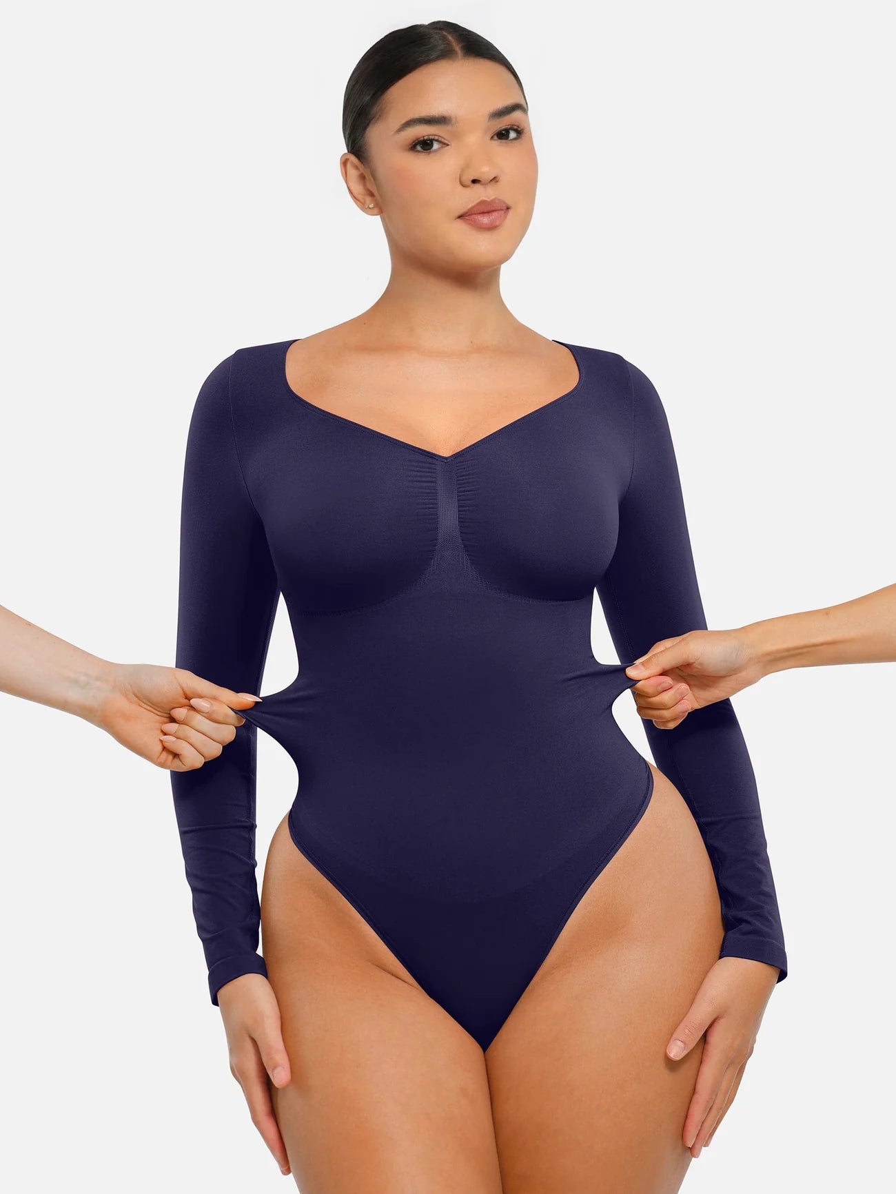 Aurasize Seamless Long Sleeve Chest Support Tummy Control Thong Bodysuit