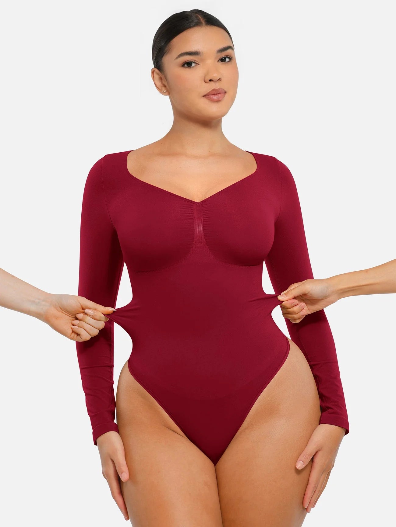 Aurasize Seamless Long Sleeve Chest Support Tummy Control Thong Bodysuit