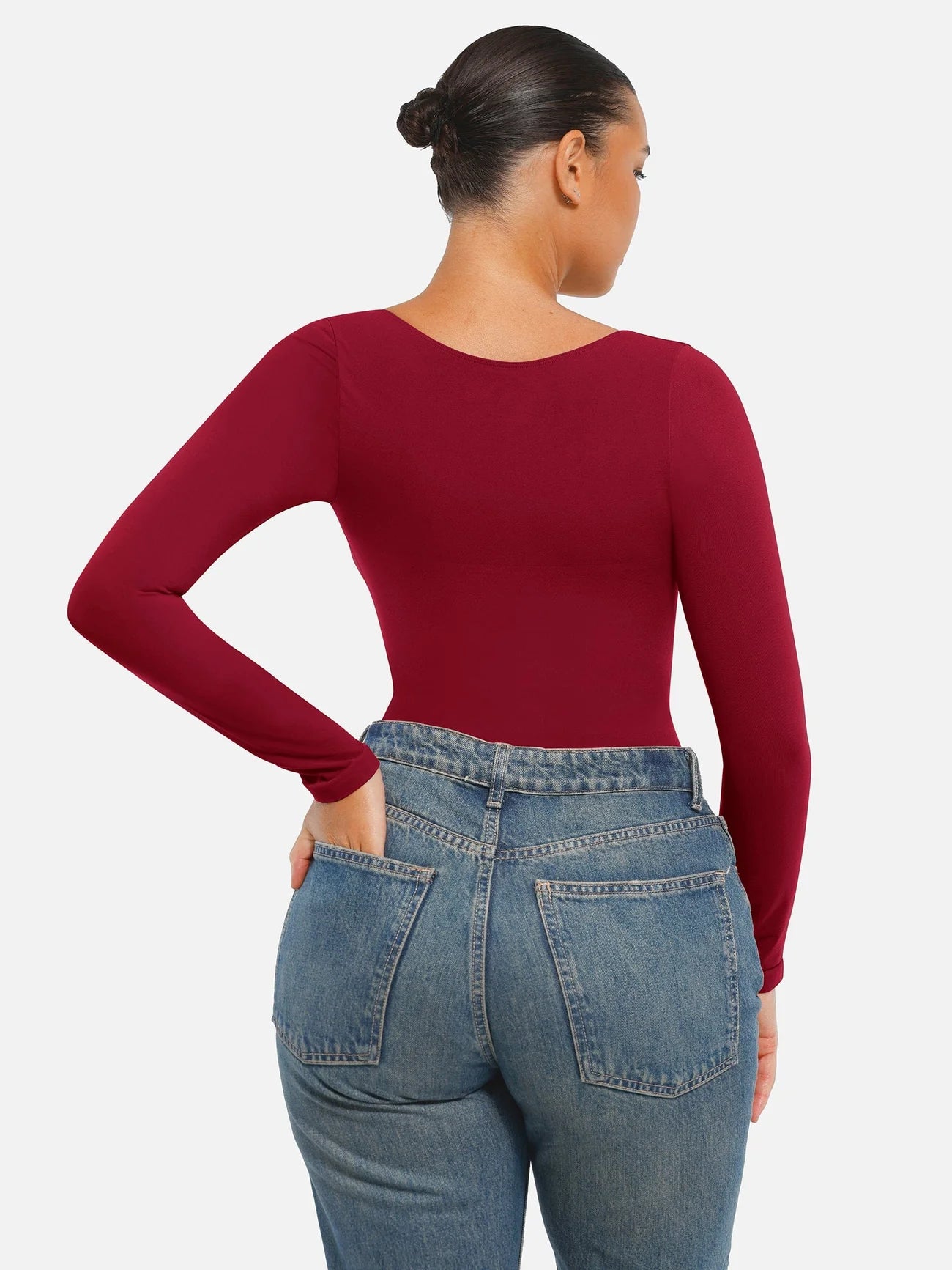 Aurasize Seamless Long Sleeve Chest Support Tummy Control Thong Bodysuit