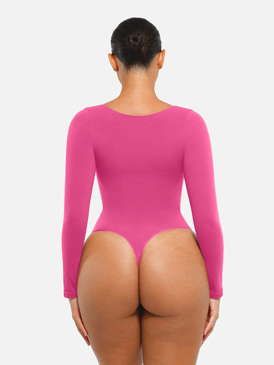 Aurasize Seamless Long Sleeve Chest Support Tummy Control Thong Bodysuit