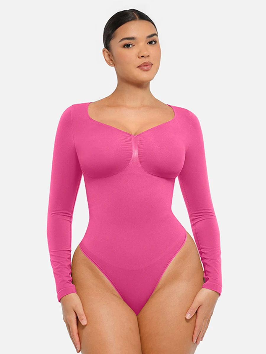 Aurasize Seamless Long Sleeve Chest Support Tummy Control Thong Bodysuit