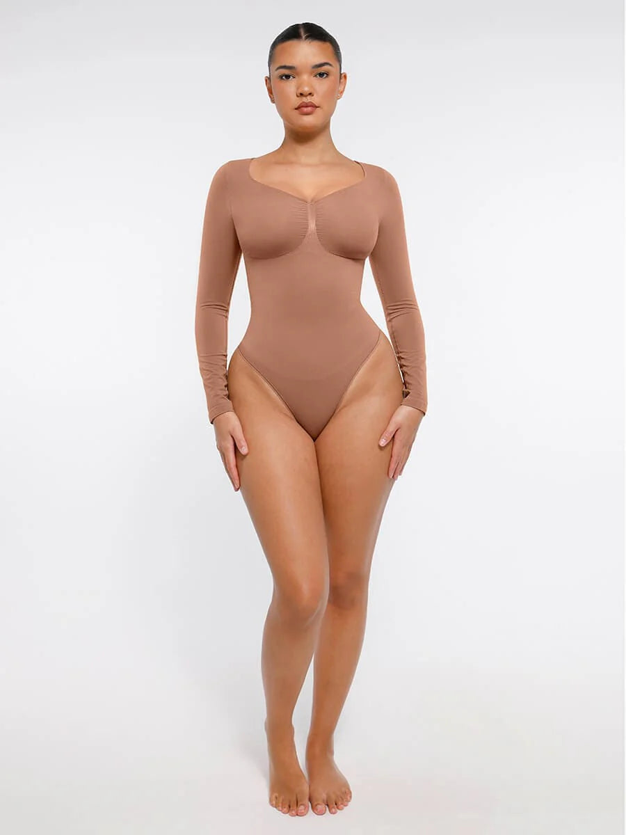 Aurasize Seamless Long Sleeve Chest Support Tummy Control Thong Bodysuit
