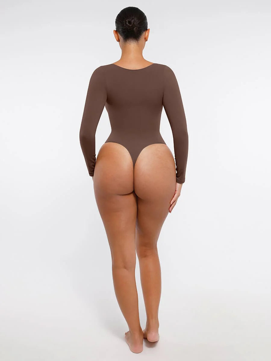 Aurasize Seamless Long Sleeve Chest Support Tummy Control Thong Bodysuit