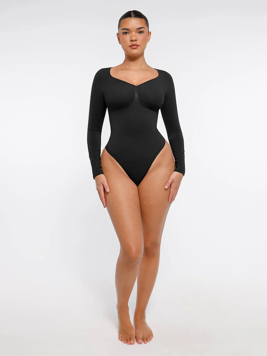 Aurasize Seamless Long Sleeve Chest Support Tummy Control Thong Bodysuit