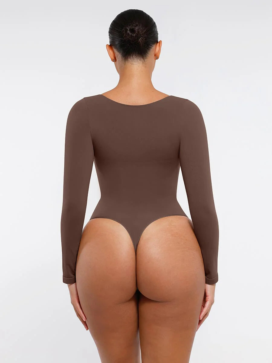 Aurasize Seamless Long Sleeve Chest Support Tummy Control Thong Bodysuit