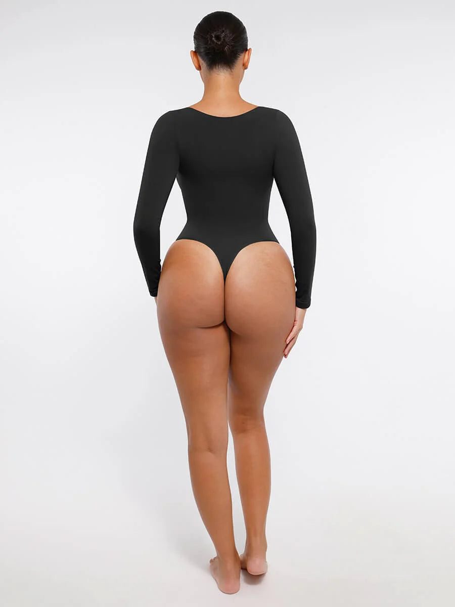Aurasize Seamless Long Sleeve Chest Support Tummy Control Thong Bodysuit