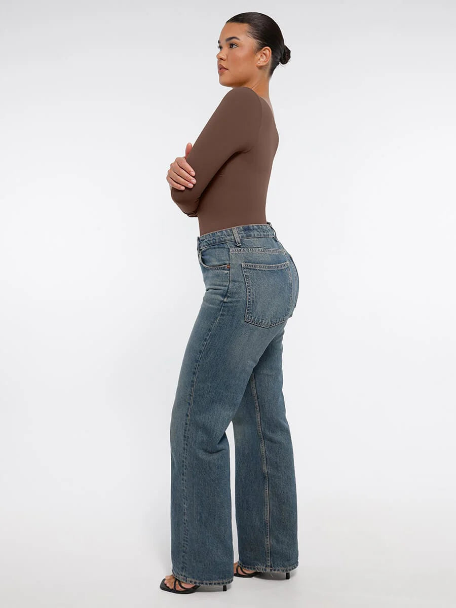 Aurasize Seamless Long Sleeve Chest Support Tummy Control Thong Bodysuit