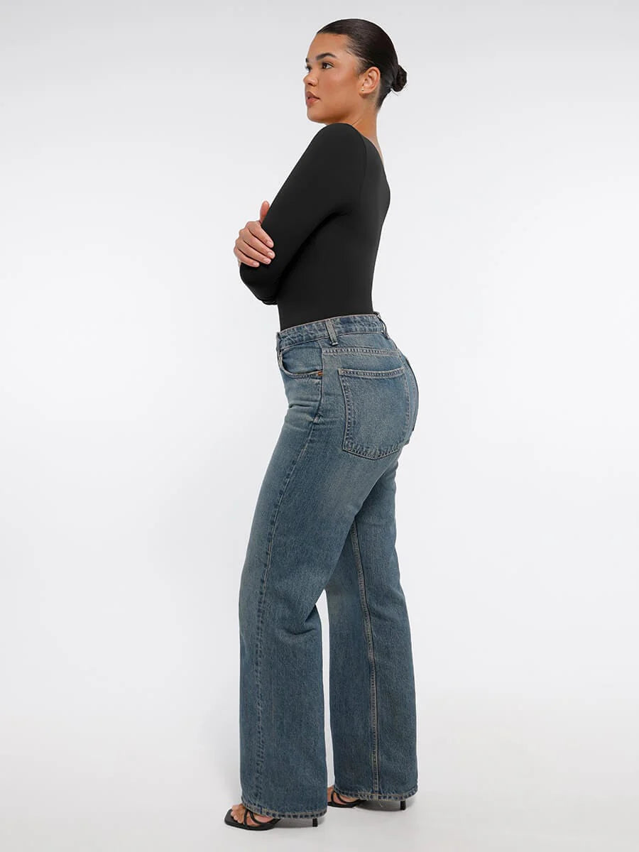 Aurasize Seamless Long Sleeve Chest Support Tummy Control Thong Bodysuit