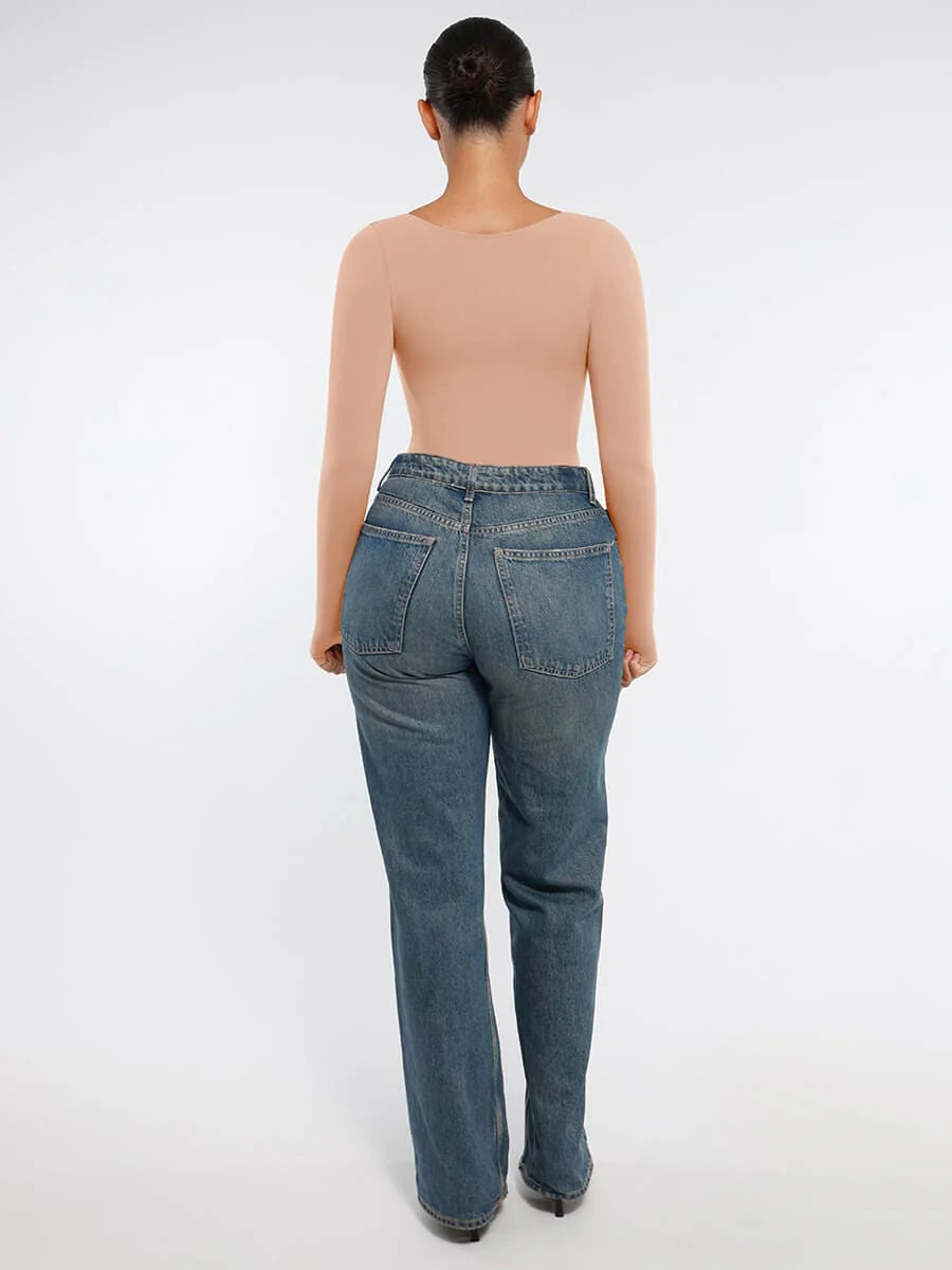 Aurasize Seamless Long Sleeve Chest Support Tummy Control Thong Bodysuit