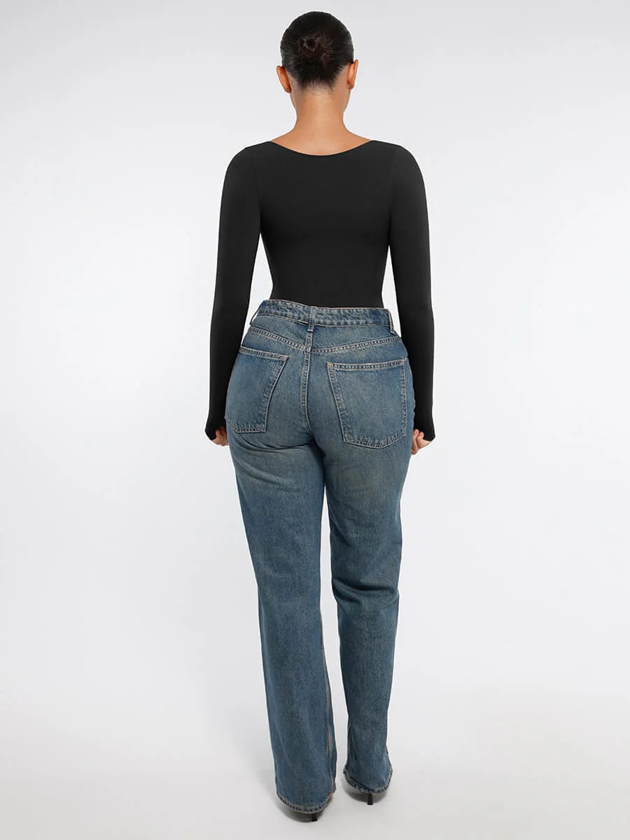 Aurasize Seamless Long Sleeve Chest Support Tummy Control Thong Bodysuit