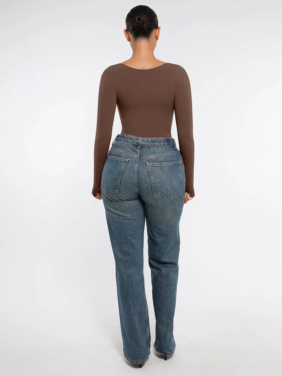 Aurasize Seamless Long Sleeve Chest Support Tummy Control Thong Bodysuit