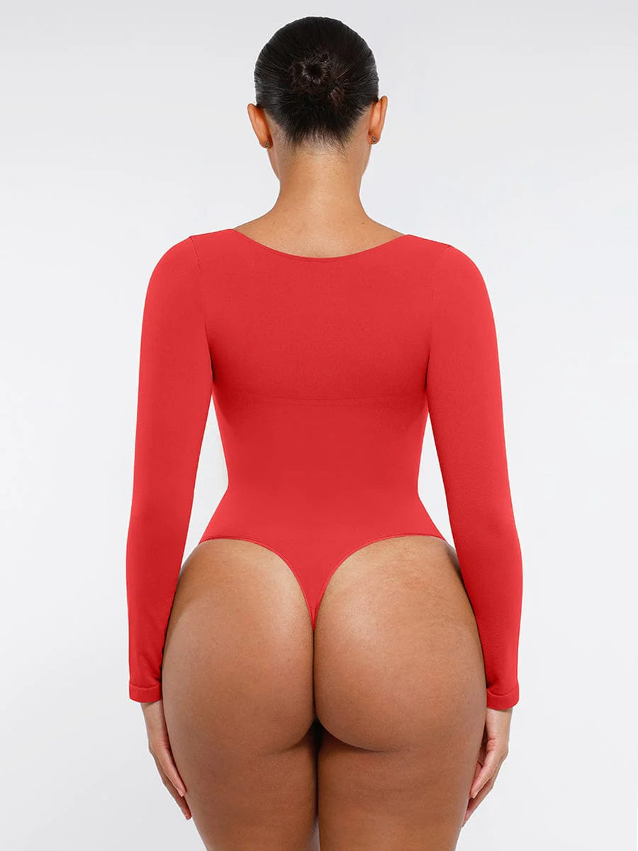 Aurasize Seamless Long Sleeve Chest Support Tummy Control Thong Bodysuit