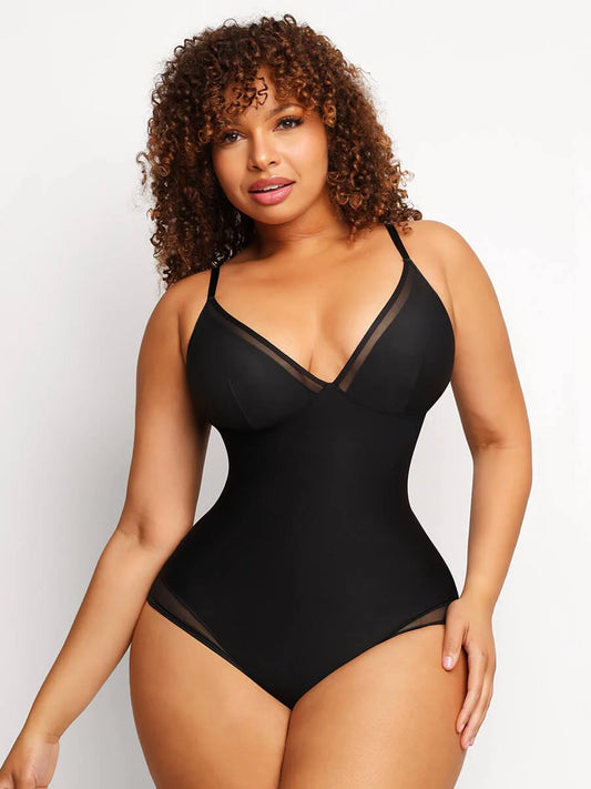 Aurasize Sexy Deep V-Neck Mesh Sheer Bodysuit