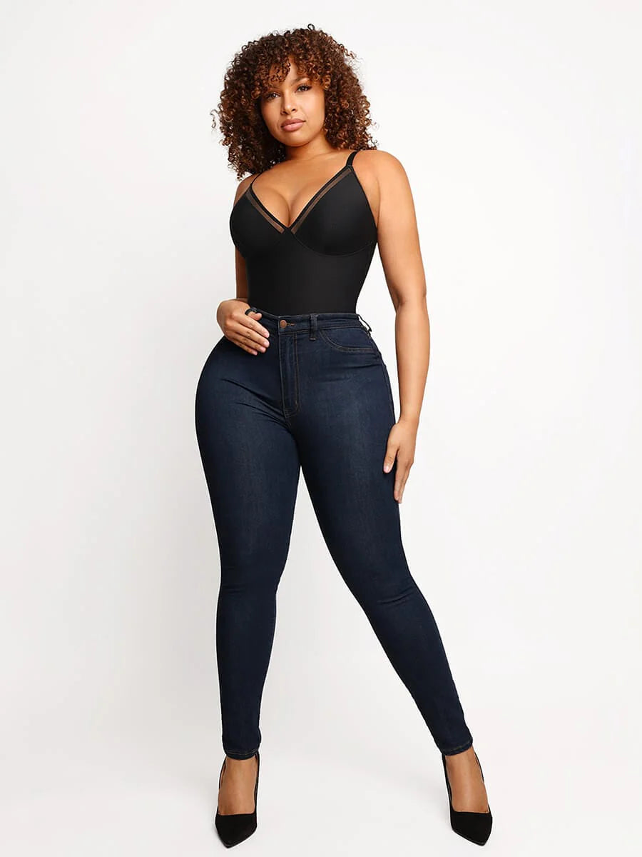 Aurasize Sexy Deep V-Neck Mesh Sheer Bodysuit